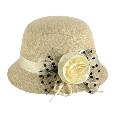 China Ladies Round Lid Canvas Fashion Bucket Hat Striped Customized Canvas Formal Hat With Floral for sale