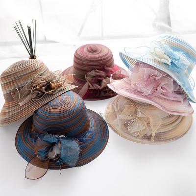 China Elegant Formal Party Ladies Organza Large Picture Party Ladies Eaves Sun Hat Church Hat With Flower for sale