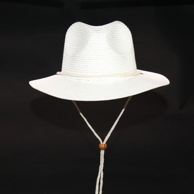 China White Straw Panama Hat With String Image Fashion Wheat Straw Hat Sunscreen Breathable Beach Sun for sale