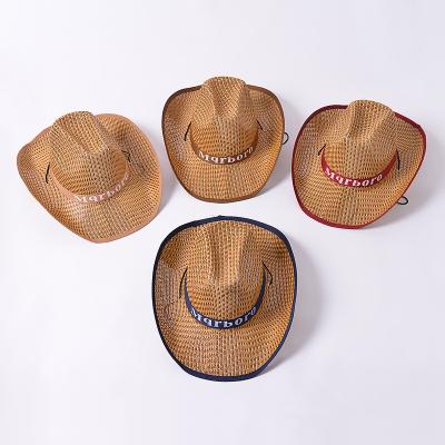 China Summer Straw Hat Beach Natural Bamboo Outdoor Image Weaving Straw Cowboy Hat for sale