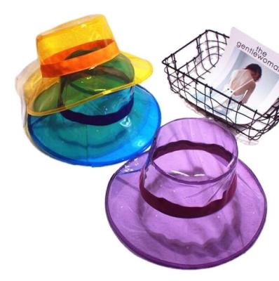 China Casual Candy Color Plastic Wide Brim Caps Waterproof Rain Hat Modern Transparent Bucket Hat for sale