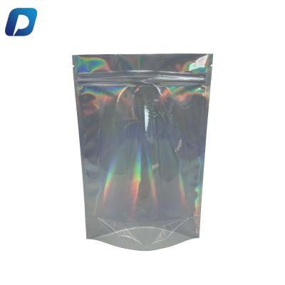 China Customized Moisture Proof Laminated Laminated Foil Zipper Pouch Hologram Flat Bag With Custom Logo for sale