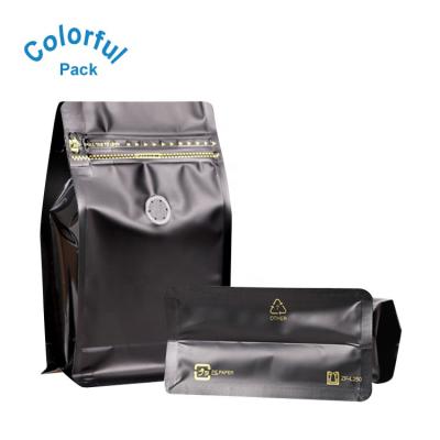 China Moisture Proof Resealable Matte Black Coffee Bean Packaging Bags With Valve Bags Coffee Flat Bottom Pouch for sale