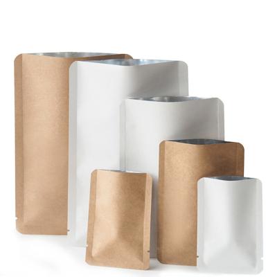 China Recyclable Round Angle Kraft Paper Aluminum Foil Three Side Seal Pouches Food Grade Packaging Bag With Tear Notch Bag for sale