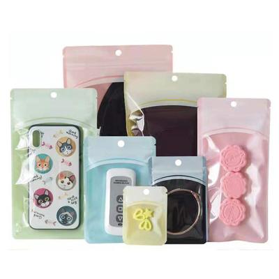 China Recyclable Sealable Macaron Plastic Bag Packaging Bag With A Side Clear For Makeup Opens Zipper Pockets for sale