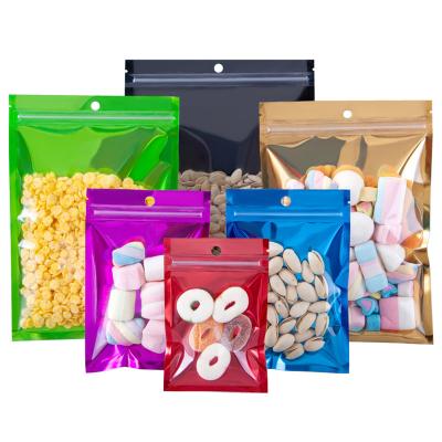 China Recyclable Clear Plastic Colorful Mylar Foil Bag With Hang Hole Zip Lock Self Seal Food Coffee Bean Tea Zipper Bag for sale