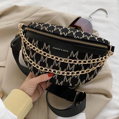 China Fashion Letter Printed Fanny Packs For Women Fashion Waist Chain Lady Bags Wide Shoulder Strap Cross - Small Female Body Bag Phone Wallet for sale