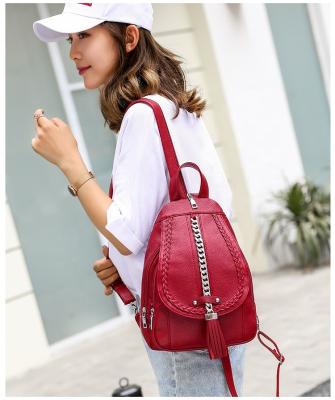 China Tassel Waterproof Chain Women Backpack Girl's Red Trunk Travel Rucksack Design Backpack Bags Red for sale