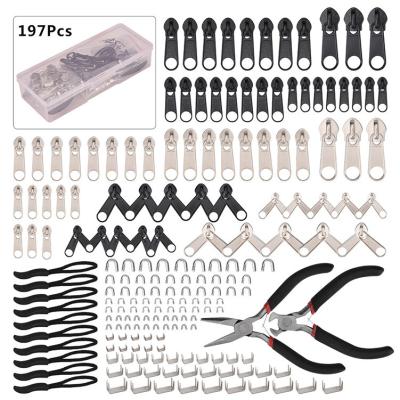 China Waterproof 197 Pcs Zipper Replacement Repair Kit Zipper Accessories Kit Zipper Install Pliers Tools For Luggage Bags And Jackets for sale