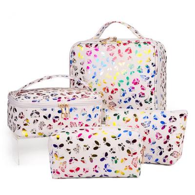 China New Fashion Holographic Butterfly Makeup Bag Set Women PU Leather Cosmetic Bag Kit for sale