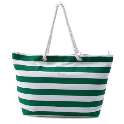 China Extra large 2020 striped ladies waterproof polyester canvas summer beach fashionable bag with zipper pocket for sale