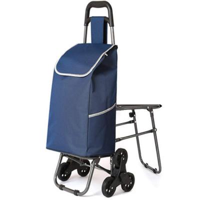 China Vegetable Foldable Oxford Waterproof Aluminum 3 Wheel Collapsible Trolley Shopping Bag With Chair for sale