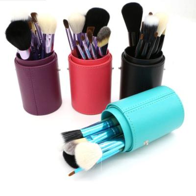 China Durable Large Cylinder Round Tube Holder PU Leather Makeup Brush Organizer Storage Case For Travel for sale