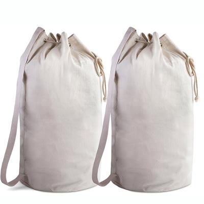 China SUSTAINABLE & STURDY Large Travel Drawstring Cotton Canvas Laundry Bag With Shoulder Strap for sale