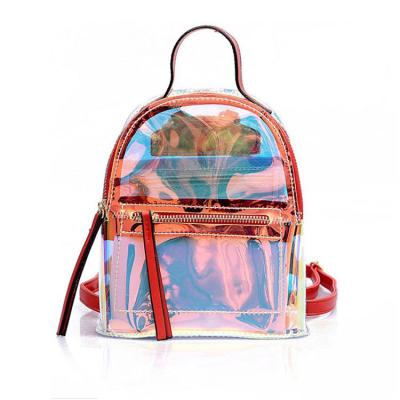 China Fashion Mini Pink Laser Holographic Transparent Clear Waterproof PVC Backpack Waterproof Travel School Backpack For Girls for sale