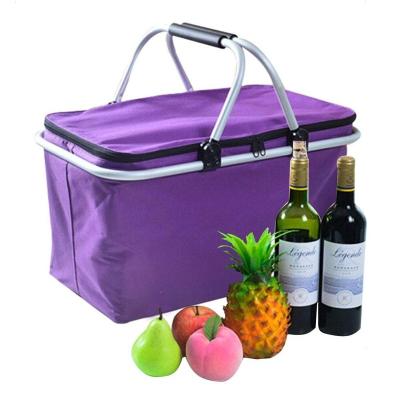 China Cold And Hot Thermal Folding Insulated Cooler Picnic Shopping Basket With Aluminum Frame for sale