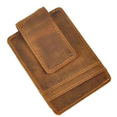 China Magnetic Instant Design Men's Cowhide Magnet Money Clip Credit Card Holder Genuine Leather Slim Wallet for sale