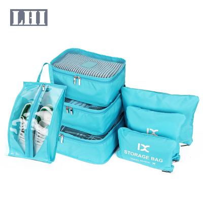 China Durable Travel Packing Cubes Finished Organizer Bag Travel Mesh Storage Bags LHI 7 Set Luggage Waterproof Suitcase Clothes Organizer for sale