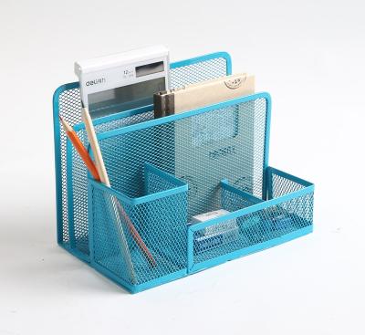 China Best Selling Metal Mesh 5-Compartment Desk Organizer Office With Drawer Supplies for sale