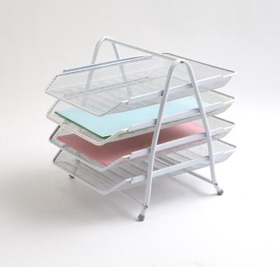 China Iron Mesh Stationery Stylish 4-Tier Sliding Paper Document Folder Tray Organizer for sale