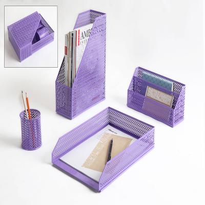 China 100% Metals Eco-friendly Mesh Desk Accessories Set of 4pcs for sale