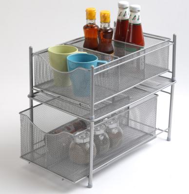 China Sustainable Mesh 2-Tier Sliding Cabinet Basket Organizer Sustainable, Stocked for sale