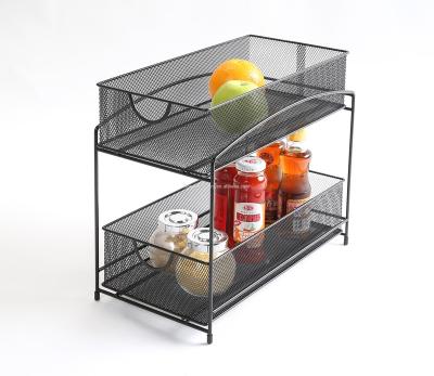 China Durable Bestselling Viable Mesh Sliding Kitchen Cabinet Basket Metal 2-Tier Organizer for sale