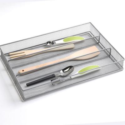 China 4-Compartment Workable Mesh Cutlery Tray Silverware Storage with No-Slip Foam Feet - Kitchen Organization for sale