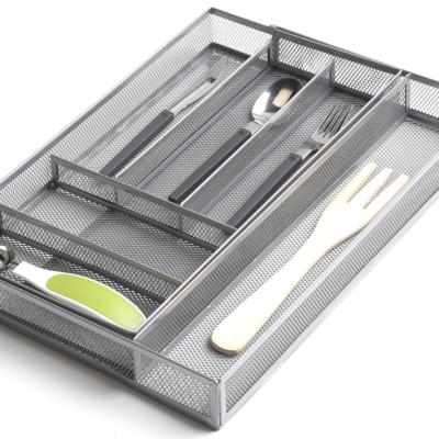 China Expandable Kitchen Organizer 7-Compartment Mesh Cutlery Tray Cabinet Drawer with No-Slip Foam Feet - Kitchen Organization for sale