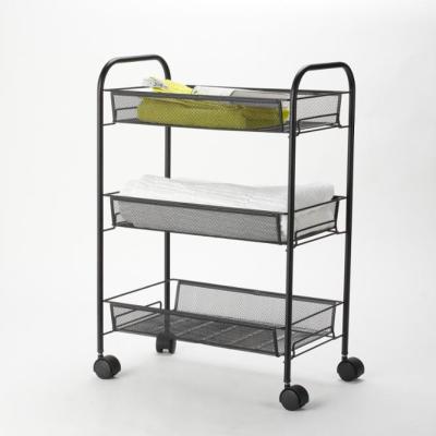 China Honor 3-Tier Metal Mesh Rolling Trolley Cart Easy Folding Easy Moving for sale