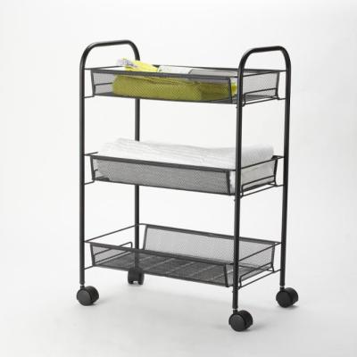 China Honor 3-Tier Metal Mesh Rolling Trolley Cart Easy Folding Easy Moving for sale