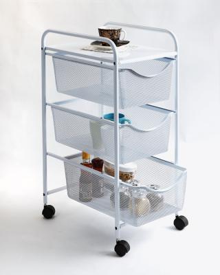 China Honor 3-Tier Metal Mesh Rolling Trolley Cart Easy Folding Easy Moving for sale