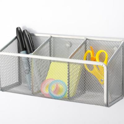 China Durable Mesh Magnetic Pencil Holder 3 Compartments Magnetic Storage Basket Organizer for sale