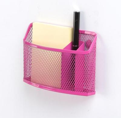 China Metal Mesh Magnetic Pencil Holder 3 Compartments Magnetic Storage Basket Organizer for sale