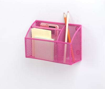 China Metal Mesh Magnetic Pencil Holder 3 Compartments Magnetic Storage Basket Organizer for sale