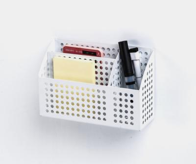 China Magnetic Storage Metal Punched Magnetic Pencil Holder 3 Compartments Magnetic Storage Basket Organizer for sale