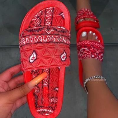 China Fashion Trend Summer Ladies Beach Bandana Women Slides Women Flat Sandals 2021 Ladies Satin Bandanas Slippers Shoes for sale