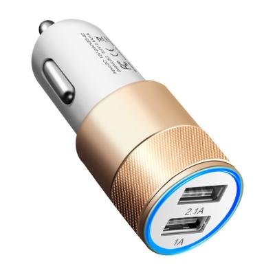 China CAR CHARGER 5V 2.1A Dual USB Car Charger Metal Alloy Fast Car Phone Charger Adapter for Xiaomi Samsung Huawei iPhone Charger for sale