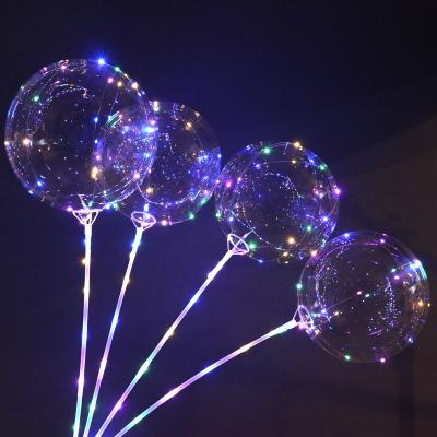 China Gift Toy Hot Sale 18inch 20inch Transparent Helium Round LED Light Bobo Balloon For Christmas New Year Wedding Decorations for sale