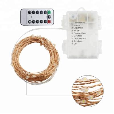 China 10m 100leds copper wire waterproof string light silver color wire string light with waterproof battery box and remote controller for sale