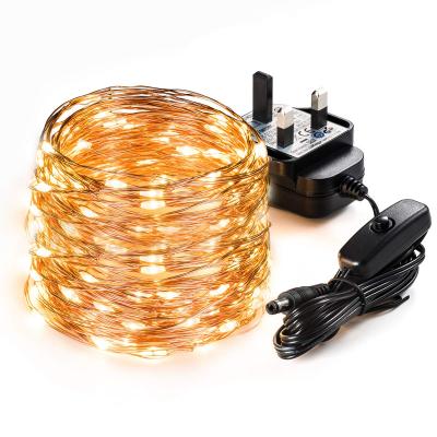 China Holiday Decoration 10m LED Micro Wire Copper String Copper Fairy Lights Party UK/EU/AU/US Power Adapter With Switch for sale