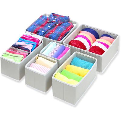 China 6 Pack Cabinet Dresser Drawer Divider Storage Organizer Basket Bins Cloth Viable Foldable Storage Box For Underwear Bras for sale