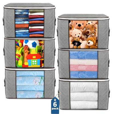 China 6 Pack Large Closet Organizers Fabric Storage Containers Viable Foldable Clothes Storage Bags With Durable Handles for sale