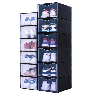 China Home Viable Storage Organizer Bins Dustproof Plastic Shoe Rack Storage Box Clear Stackable Shoe Organizer for sale