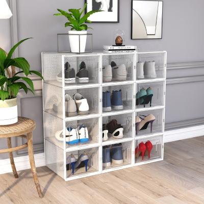 China Stackable Shoe Storage Boxes Clear Stackable Shoe Containers For Closet Sneaker Storage for sale