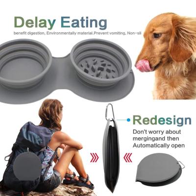 China Viable custom wholesale outdoor travel portable pet silicone feeding bowl foldble with mat for sale