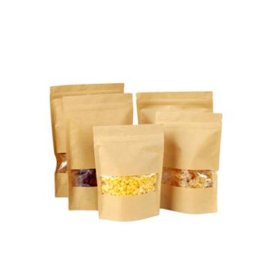 China Nice Quality Biodegradable Food Packaging Stand Up Pouch Reusable Zipper Kraft Paper Bag With Clear Window for sale