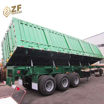 China Truck Trailer 80Tons 90Tons 3 Axles 34 Ton Side Tipper Semi Truck Trailer For Sale In South Africa for sale