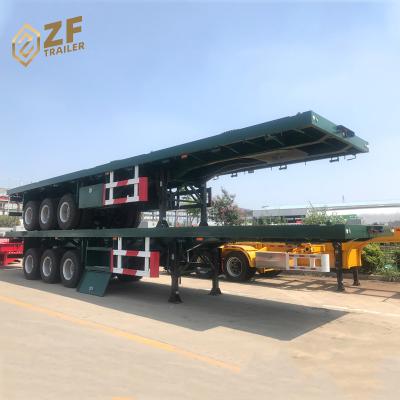 China Tri axle truck trailer 50 tons 20ft 40ft 48ft 50ft 53 feet flat bed chassis container gooseneck flatbed semi truck trailers price for sale for sale