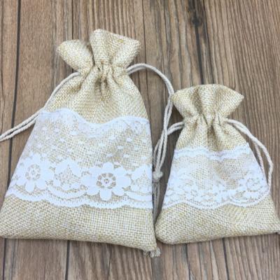 China Gift Bag Burlap Lace Gift Drawstring Bag Canvas Pouched Jewelery Returns Jute Hessian Favor Bag Small Lace Pouch Canvas Bag for sale